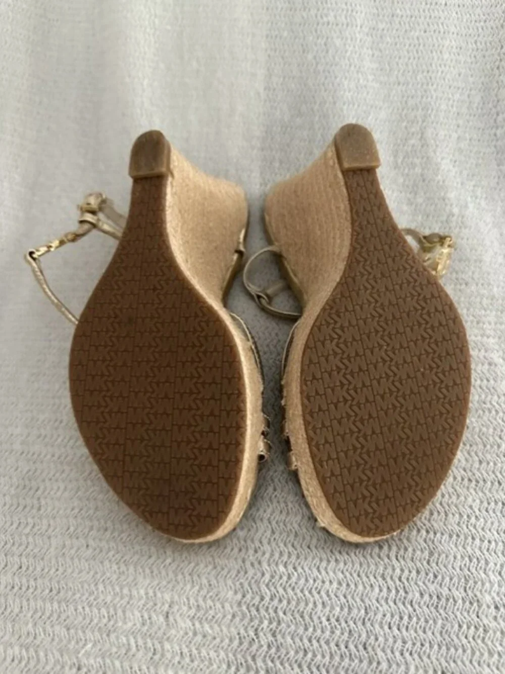 Michael Kors Beige Logo Strap Wedge Ankle Buckle Sandals